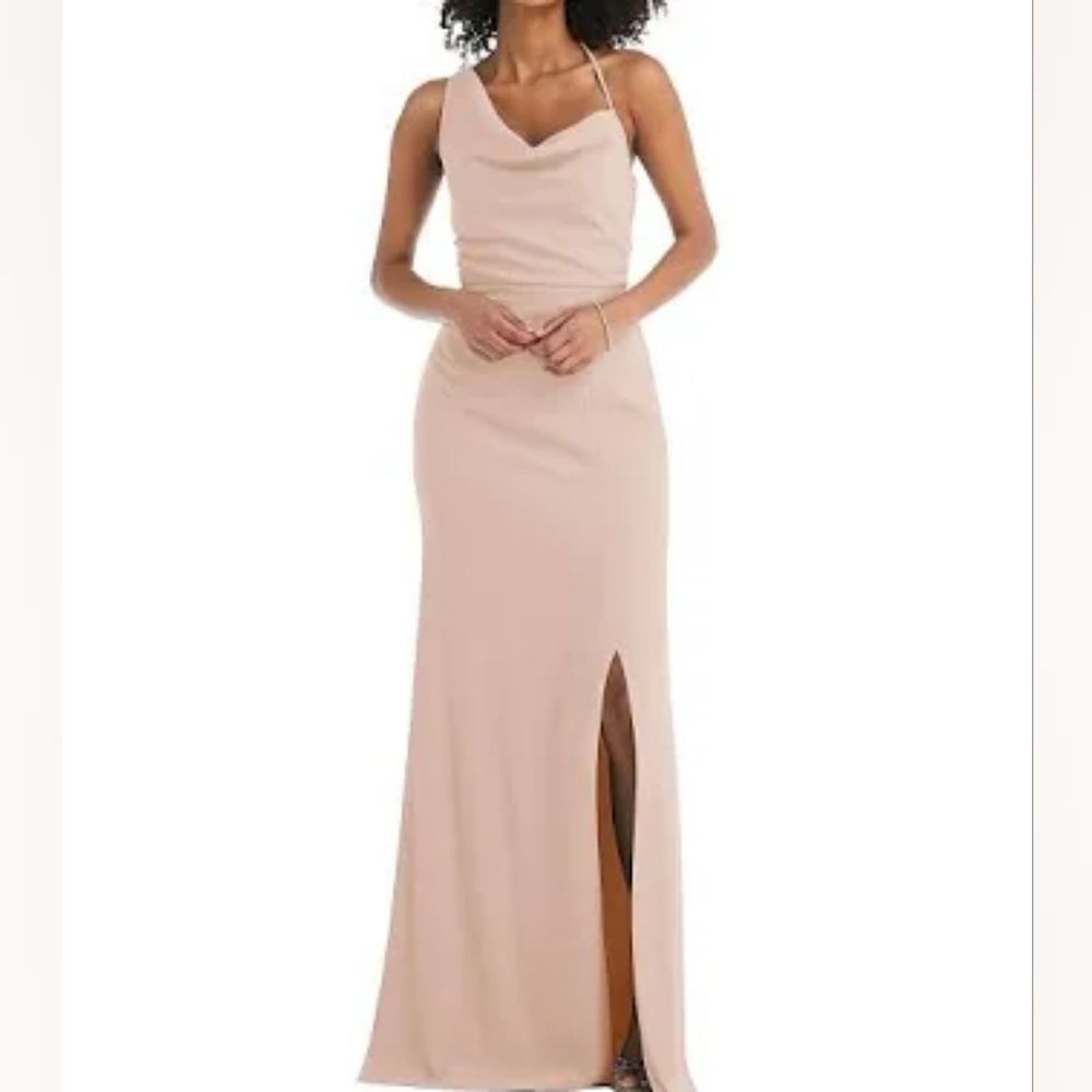 NWT After Six "Cameo" Crepe One-Shoulder Cowl Maxi Gown – Size 24